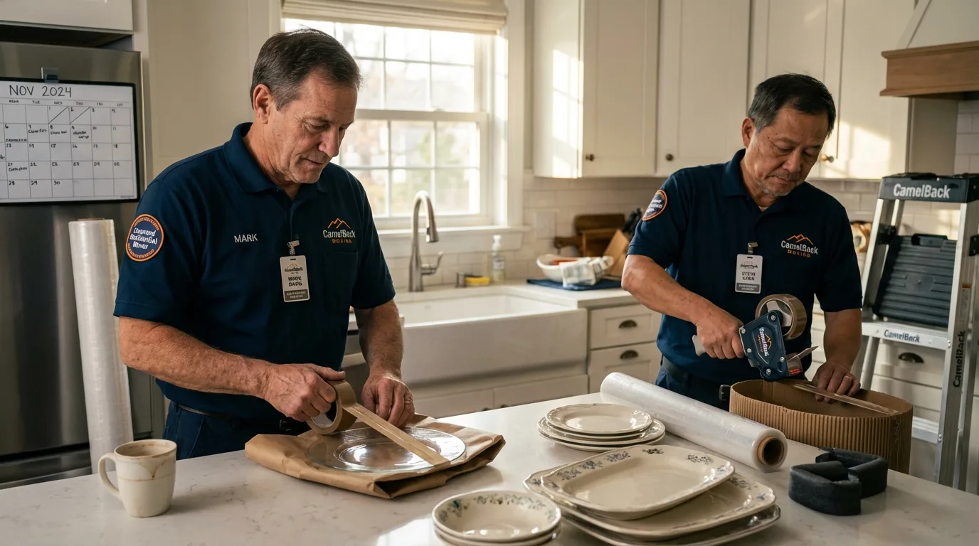 Professional crew packing kitchen dishware in Greenwood, DE